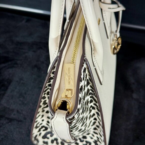 Michael Kors Avril Small Leather and Cheetah Print Calf Hair Satchel - Picture 7 of 14